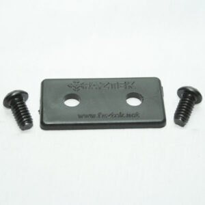 10AC7632_-_13FA3300_4__editedjpg | Faztek Industrial Solutions Black rectangular mounting plate with two holes, flanked by two small screws; brand mark visible (HAZTEK).