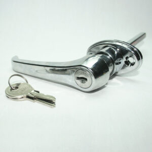 10AC7950_3__editedjpg | Faztek Industrial Solutions Polished chrome door lever with a key ring and two keys on a white surface.