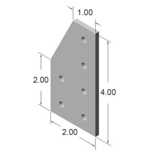 10JP4214jpg | Faztek Industrial Solutions Isometric view of a gray perforated metal plate with a slanted top and a dark edge, showing multiple through-holes and labeled dimensions (1.00, 2.00, 4.00).