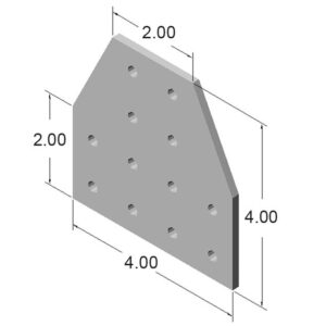 10JP4216jpg | Faztek Industrial Solutions 3D isometric view of a trapezoidal perforated metal plate with evenly spaced circular holes; base measures 4 by 4 units and is 4 units tall, top edge 2 units wide.