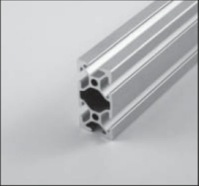 Silver aluminum extrusion with several linear T-slot channels, typical for modular framing systems.