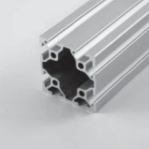 Silver aluminum extrusion profile with hexagonal internal channels shown in a close-up. Describes the shape and material for accessibility.