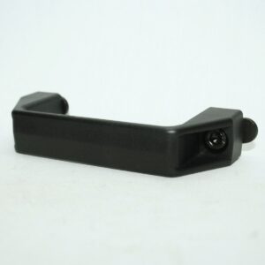13AC7300_2__Editedjpg | Faztek Industrial Solutions Black plastic mounting bracket with a screw, featuring a long bar and curved end on one side and a recessed screw on the other.