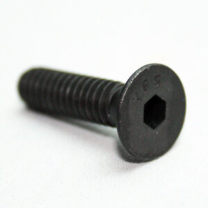 13FA3127_2__editedjpg | Faztek Industrial Solutions Black hex-socket button-head bolt lying on a white surface, showing its threaded shaft and Allen-drive head.