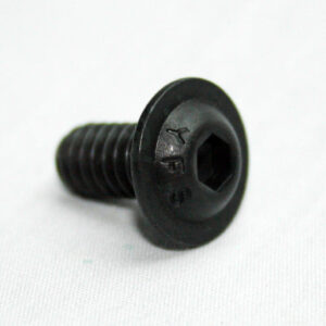 Black flange bolt with a hex socket head, shown on a white surface from the side view. It has a washer-like flange and external threads at the shank.