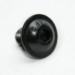 13FA3330_2__editedjpg | Faztek Industrial Solutions Close-up of a small black screw with a hexagonal (Allen) socket head on a white surface living on its side.
