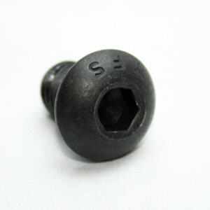 13FA3338_5__editedjpg | Faztek Industrial Solutions Close-up of a black hex socket cap screw (Allen bolt) resting on a white surface, showing the hex recess in the head.