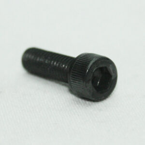 13FA3351_editedjpg | Faztek Industrial Solutions Black hex‑socket bolt lying on a white surface, showing its partially threaded shank and recessed Allen head in the end.