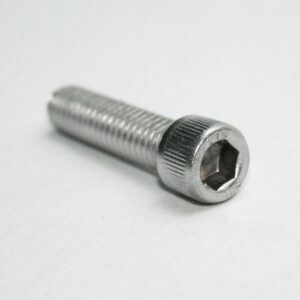 13FA3603_2__editedjpg | Faztek Industrial Solutions Silver hex socket head cap screw lying on a white surface with a knurled head edge area visible.