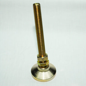 13FF8131_4__editedjpg | Faztek Industrial Solutions Tall brass threaded bolt with hex nuts atop a polished circular mounting base (furniture leveler).