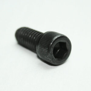 13fa3326_2__editedjpg | Faztek Industrial Solutions Black hex socket head cap screw (Allen bolt) lying on a white background, showing its threaded shaft and hexagonal recess at the head used for Allen wrench.