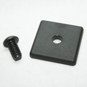 15AC7825_2__editedjpg | Faztek Industrial Solutions Black screw and square plastic spacer with a central hole on a white surface—likely a furniture fastener set component
