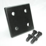 Black square mounting plate with four holes and four screws beside it