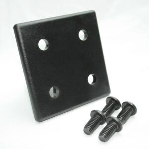 15AC7832_edited_ad719e11-c76b-46ce-ae75-b4999c379adbjpg | Faztek Industrial Solutions Black square metal mounting plate with four circular holes and four matching screws next to it.