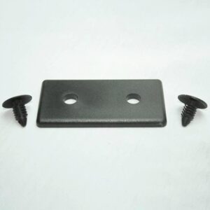 15AC7930_4__editedjpg | Faztek Industrial Solutions Black rectangular metal plate with two circular holes, flanked by two black screws on a pale surface.