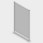 Freestanding metal-framed privacy screen with a gray panel, angled on a light background.