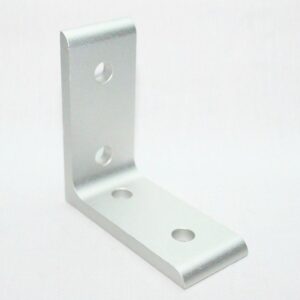 L-shaped silver metal mounting bracket with four screw holes, shown on a white background.