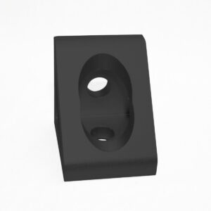 Black recessed wall outlet plate with two circular sockets, unused.