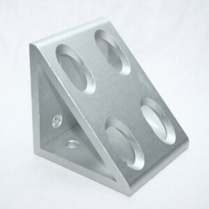 Metal right-angle bracket (aluminum) with multiple circular holes for mounting or securing components.