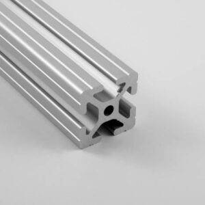 Two gray aluminum extrusion rails with T-slot channels used for framing or modular assemblies.