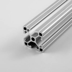 Aluminum extrusion profiles with T-slot channels for modular framing, stacked together