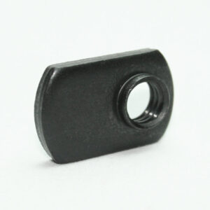 Small black rectangular mounting block with a central threaded hole (adapter/spacer).
