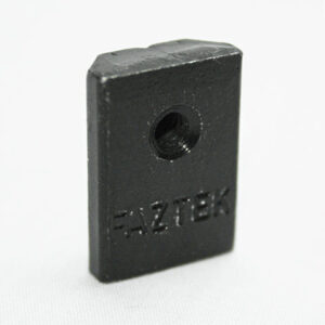 Small black rectangular spacer with a central threaded hole and embossed text 'FAZ18K' on the face.