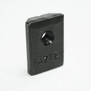Black square block with a central threaded hole; the word FAZTEK is embossed on one face.