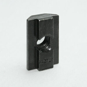 Small black rectangular plastic clamp with a central threaded hole, shown on a white background.