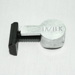 15FAC3880_3__editedjpg | Faztek Industrial Solutions Small metal clamp with a black square handle and a silver rounded head stamped ‘FAZTEK’ attached by a threaded screw.