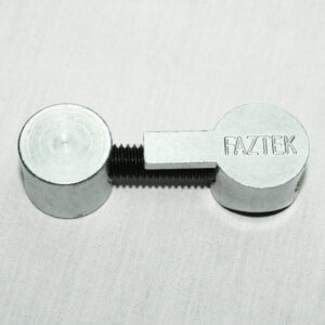 15FAC3886_3__editedjpg | Faztek Industrial Solutions Metal clamp component with a central threaded bolt and two round ends; the right end is stamped FAZTEK.