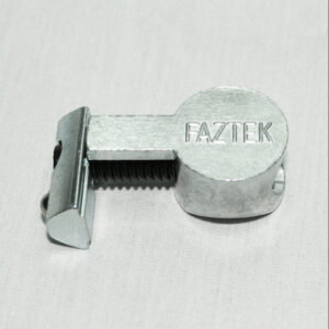 15FAC3888_2__editedjpg | Faztek Industrial Solutions Silver Faztek cam lock lying on a light surface, showing the round head and serrated latch bolt