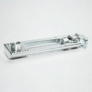 Small chrome metal bracket with threaded posts at both ends and a central slot for mounting.