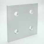 Square metal mounting plate with four evenly spaced countersunk holes in a 2x2 layout? (four holes)