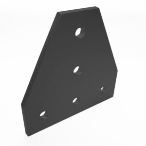 15JP4506_3_-blkjpg | Faztek Industrial Solutions Dark gray metal mounting bracket with multiple circular holes for screws, angled triangular shape viewed from the side