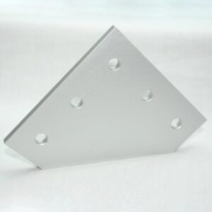 15JP4507_3__editedjpg | Faztek Industrial Solutions Silver triangular metal plate with five circular holes, resting on a white surface