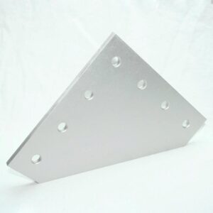 15JP4508_2__editedjpg | Faztek Industrial Solutions Silver triangular metal plate with six circular holes, resting on a white background.