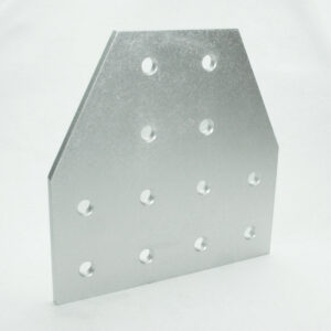 15JP4520_Editedjpg | Faztek Industrial Solutions Metal perforated plate with a sloped top edge and multiple evenly spaced circular holes.