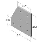 Isometric view of a gray perforated mounting plate with seven holes and dimensions shown (4.50 x 4.50 base, 3.00 top, 1.50 thickness).
