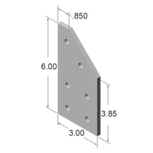 15JP4528_2jpg | Faztek Industrial Solutions Isometric drawing of a grey perforated mounting plate with six holes, 6.00 in tall, 3.00 in wide, plate thickness 0.85 in, and 3.85 in depth.