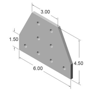 15JP4530_2jpg | Faztek Industrial Solutions Grey trapezoidal plate with multiple circular holes arranged in a roughly grid pattern; bottom edge length 6.00, top edge 3.00, left height 1.50, right height 4.50.