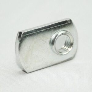 Small silver metal spacer/nut with a central threaded bore on a white background.