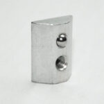 Small chrome metal block with a rounded ball stud on top and a threaded hole below.