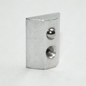 Small chrome metal block with a rounded ball stud on top and a threaded hole below.