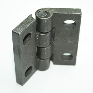 Metal hinge component with two mounting plates and a central pivot, shown on a white background.