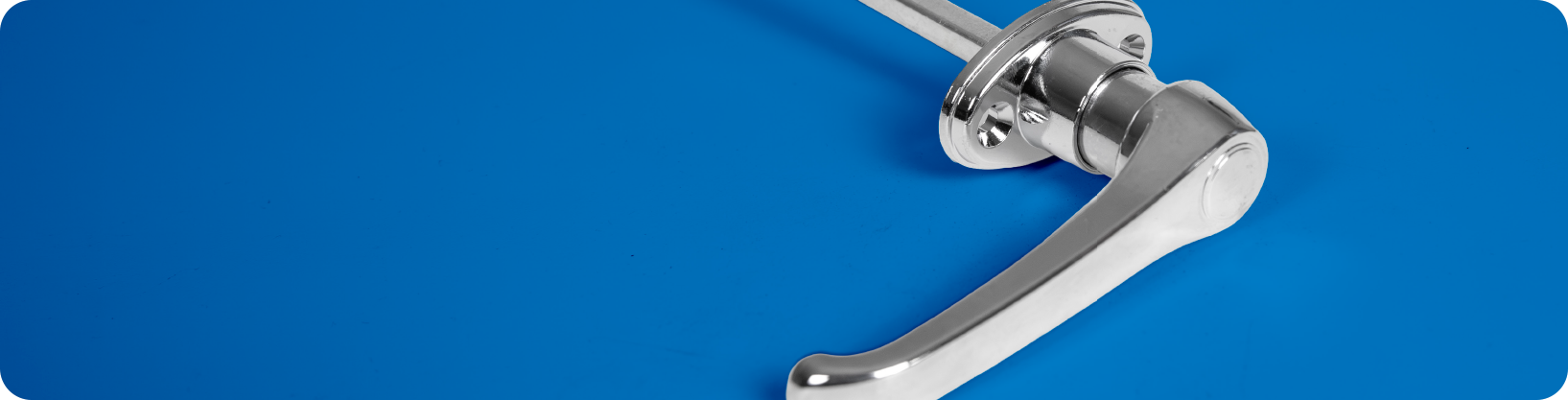 Panel and door hardware for industrial framing systems.